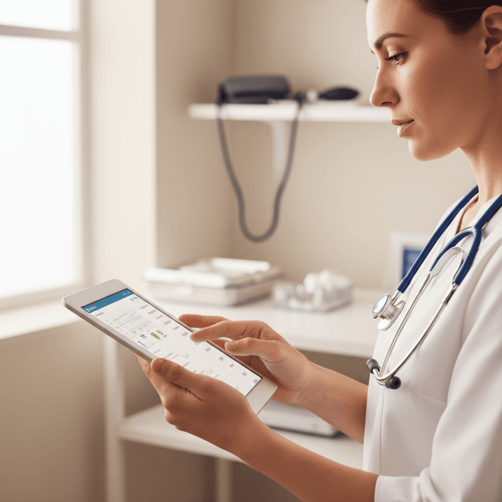 Professionnelle de santé examinant des dossiers patients